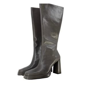 Jeffrey Campbell Womens 10 Maximal Knee High Boots Leather Gray Minimalist Y2K